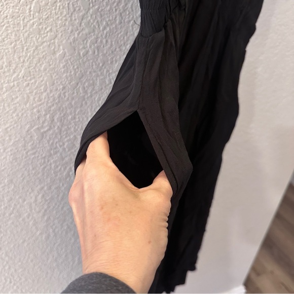 Aura Black Boho Maxi Dress Short Sleeve Lace Detail Pocket Tie Waist Size Medium - Picture 7 of 12